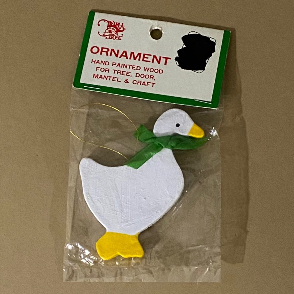 Trim a Tree, Kmart, Vintage 1980s, Hand Painted Wooden White Goose Ornament, 3"
